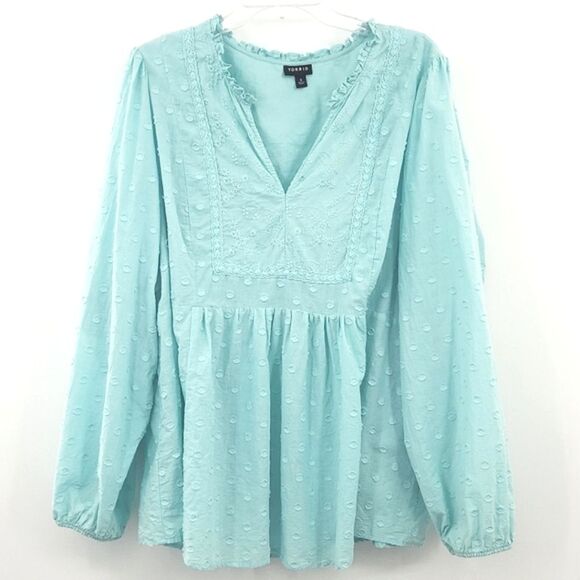 Torrid Babydoll Top Womens Size 4X Clip Dot Eyelet Cottagecore Peasant Prairie - Picture 1 of 10